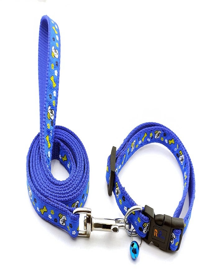 Pups&Pets Printed Nylon Collar Leash Set Adjustable 15 MM, Ideal for All Breed Small Dog & Puppies - (Blue, Pattern 02) - Image 1
